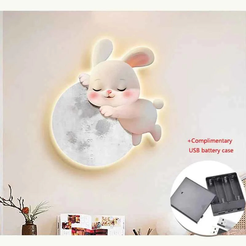 Cartoon Modern Bedroom Decoration Painting Rabbit Main Bedroom Room Headboard Background Wall Hanging Painting Led Light Mural