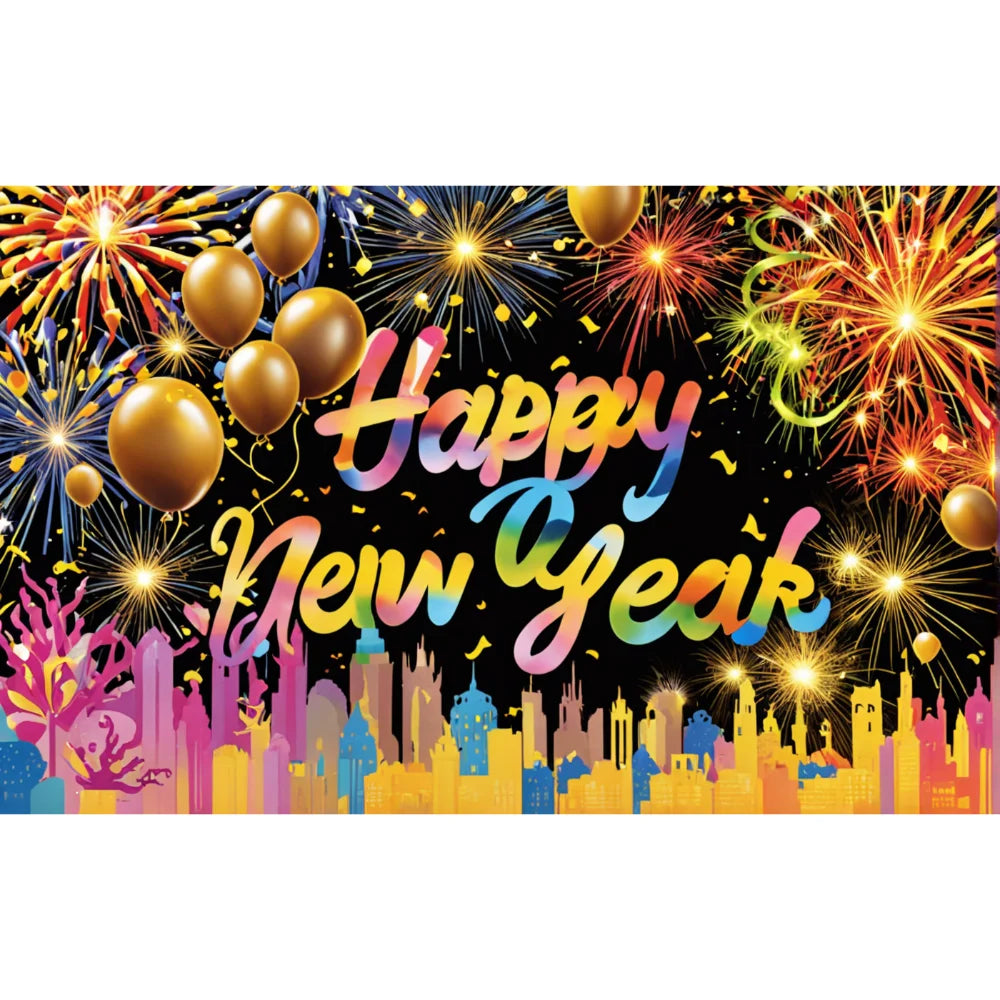 Happy New Year 2026 Photo Backdrop Banner - Party Background Decoration 180x110cm
