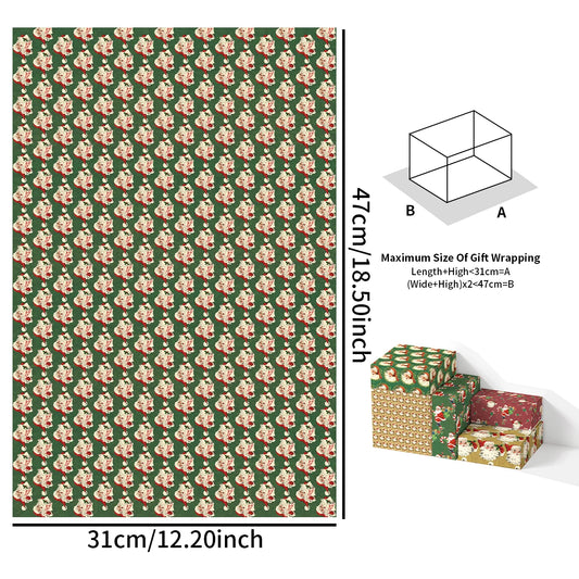 6-Piece Vintage Christmas Gift Wrapping Paper - Santa Claus & Snowman Design for Xmas Party Decor