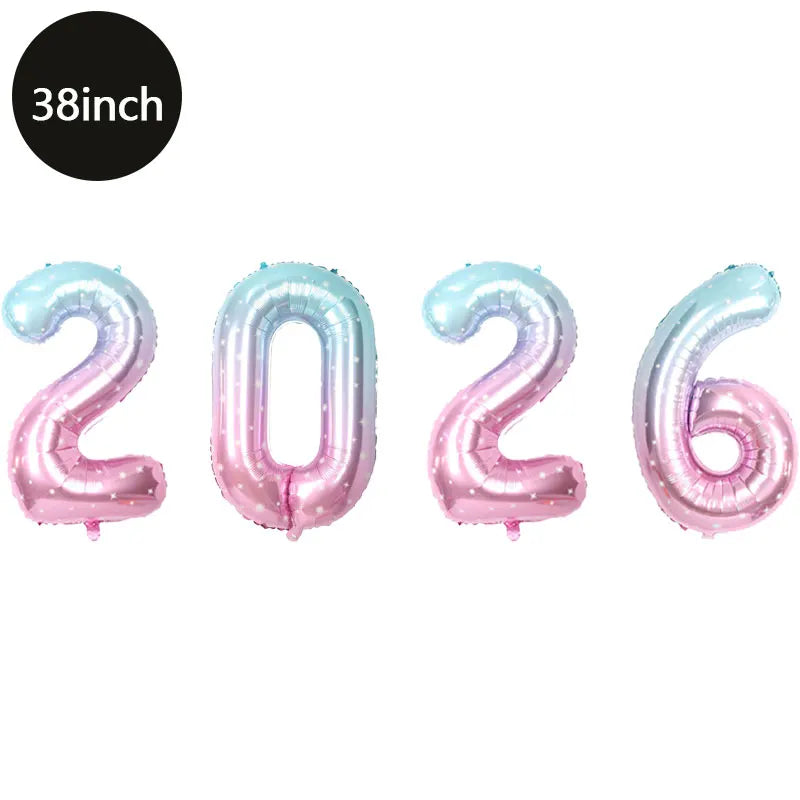 Happy New Year 2026 Number Balloons - Aluminum Foil Balloon Banner Set