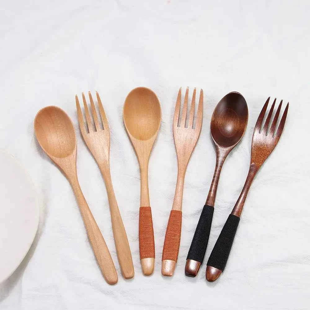 Dinner Kit Wooden Kitchen Supplies Soups Cereal Rice Dinnerware Sets Tableware Spoon Fork