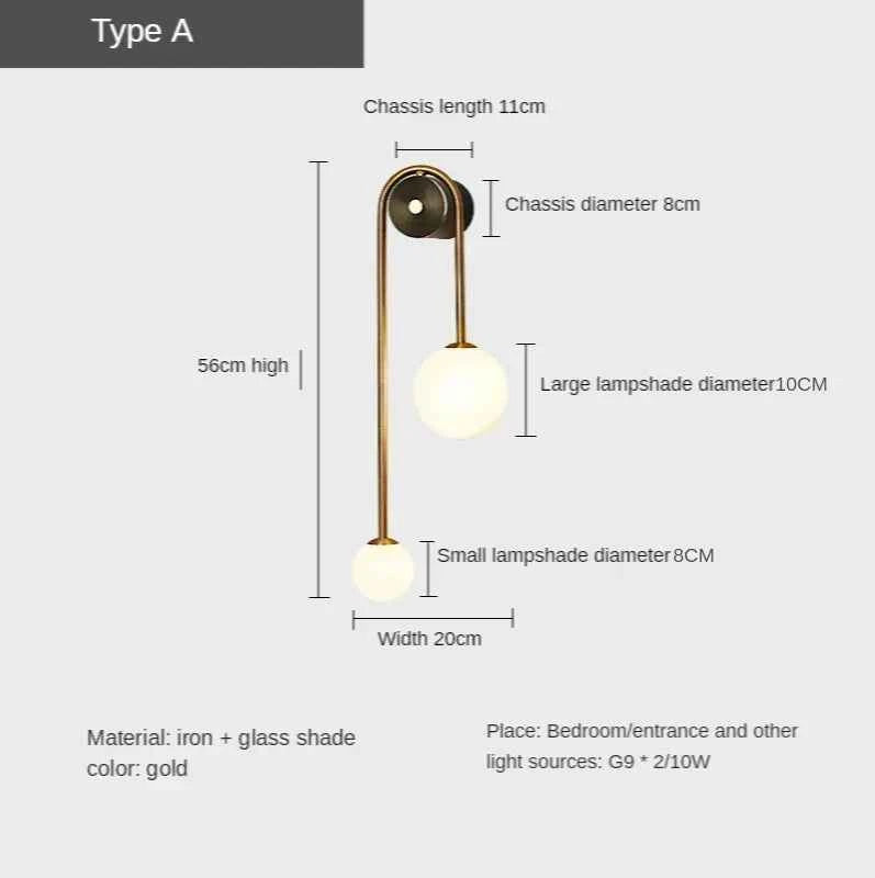 Modern Gold LED Wall Light - Glass Ball Bedside Sconce Lamp