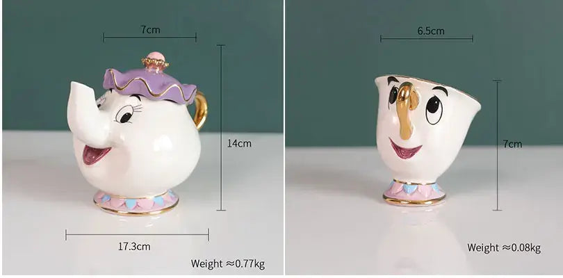 Beauty And The Beast Teapot Cute Cartoon Coffee Pots Mug Mrs Potts Chip Cup Tea Pots Tea Cup Set Home Decor Ornament