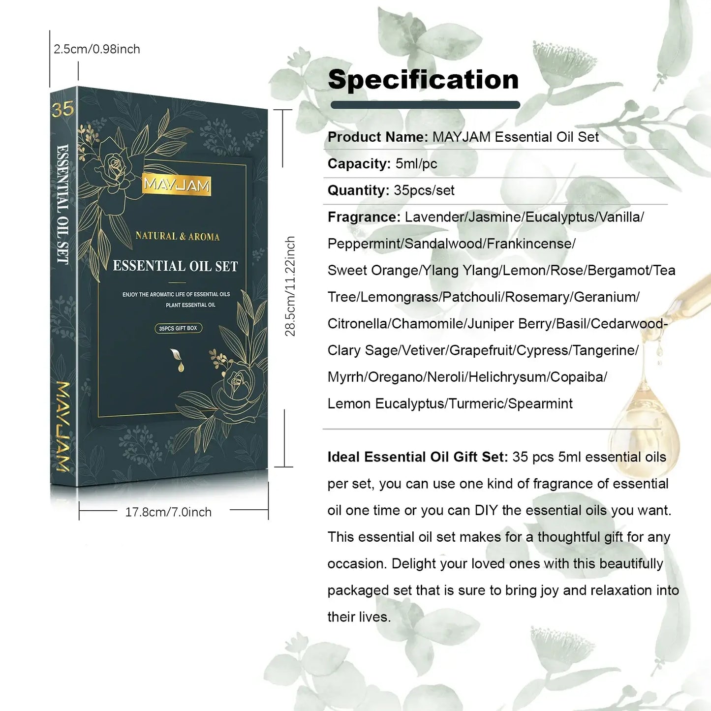 aromatherapy essential oils gift set - MAYJAM Essential Oil Set with 35 natural oils for relaxation and wellness.