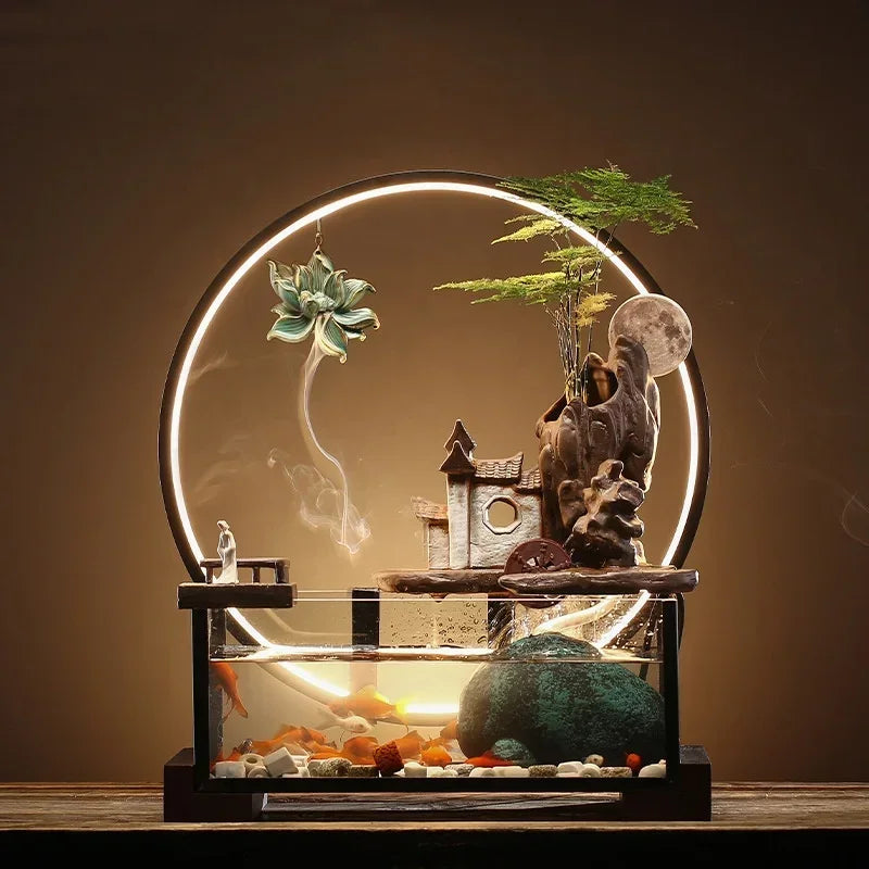 Creative Rockery Ceramic Circulating Water Device Fish Tank Landscape Office Desktop Decoration For Living Room Opening Gift