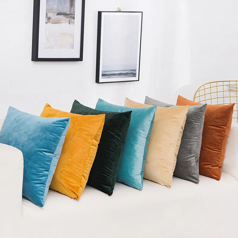 Velvet Throw Pillow Cover - Decorative Square Cushion Case for Sofa & Bedroom