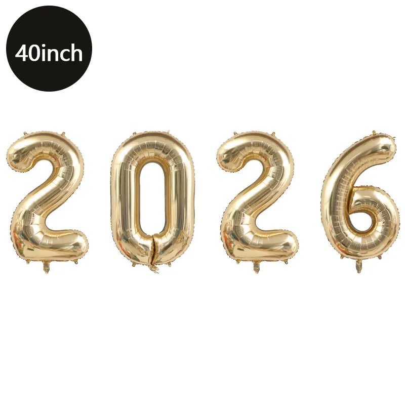 Happy New Year 2026 Number Balloons - Aluminum Foil Balloon Banner Set