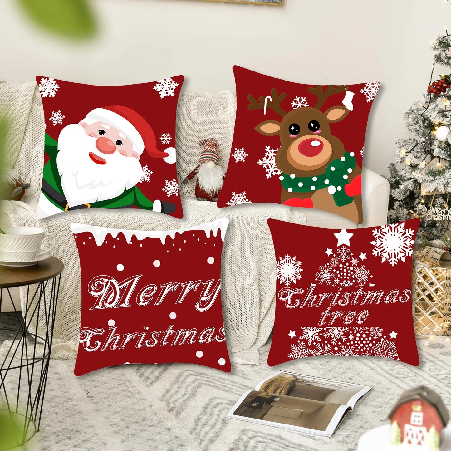 2D Christmas Pillow Cover - Santa Claus Xmas Party Decoration for Holiday Home Decor 2025-2026