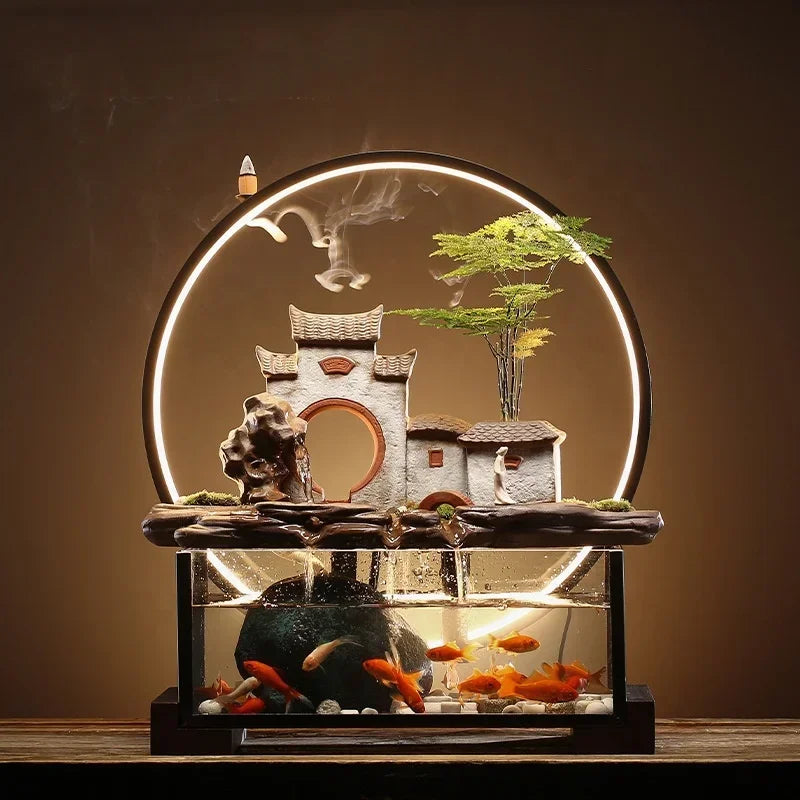 Creative Rockery Ceramic Circulating Water Device Fish Tank Landscape Office Desktop Decoration For Living Room Opening Gift