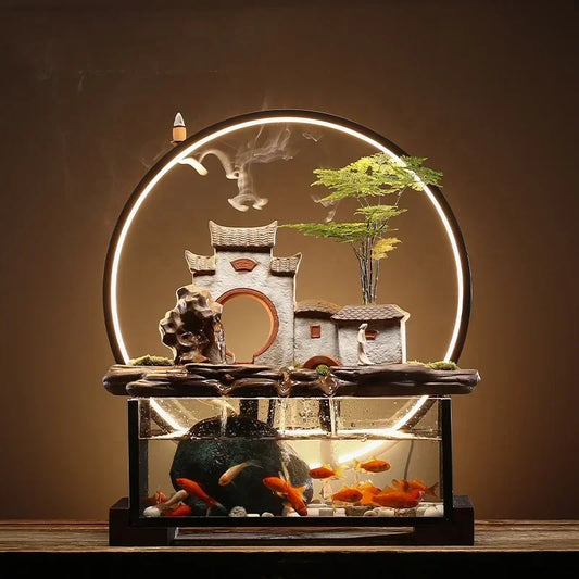 Creative Rockery Ceramic Circulating Water Device Fish Tank Landscape Office Desktop Decoration For Living Room Opening Gift