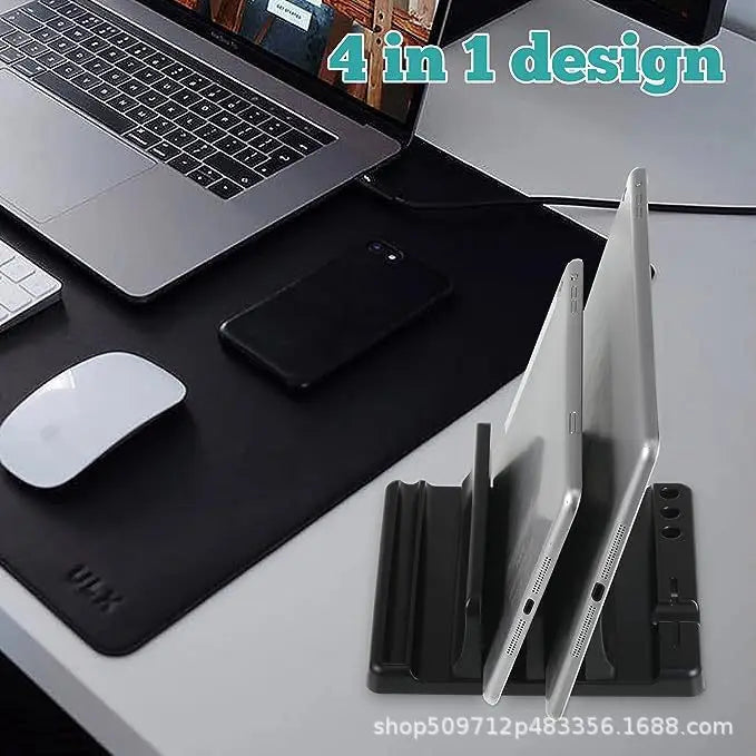 Vertical Laptop Stand - Space-Saving Desktop Organizer with Adjustable Width