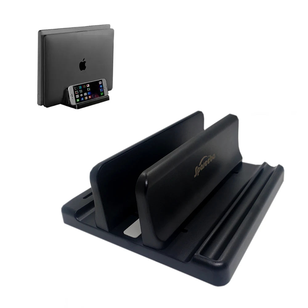 Vertical Laptop Stand - Space-Saving Desktop Organizer with Adjustable Width