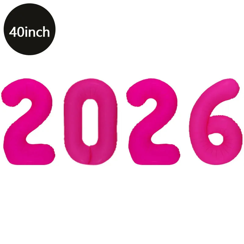 Happy New Year 2026 Number Balloons - Aluminum Foil Balloon Banner Set