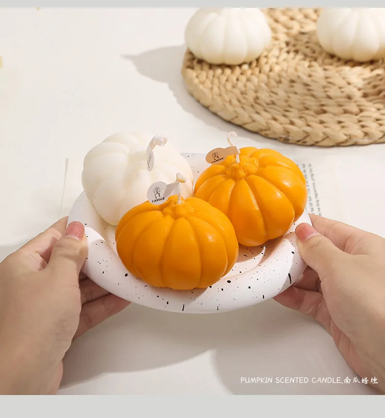 Halloween Pumpkin Scented Candle Realistic Decorative Gift for Girls Birthday Party Favors Cake Decoration Candles
