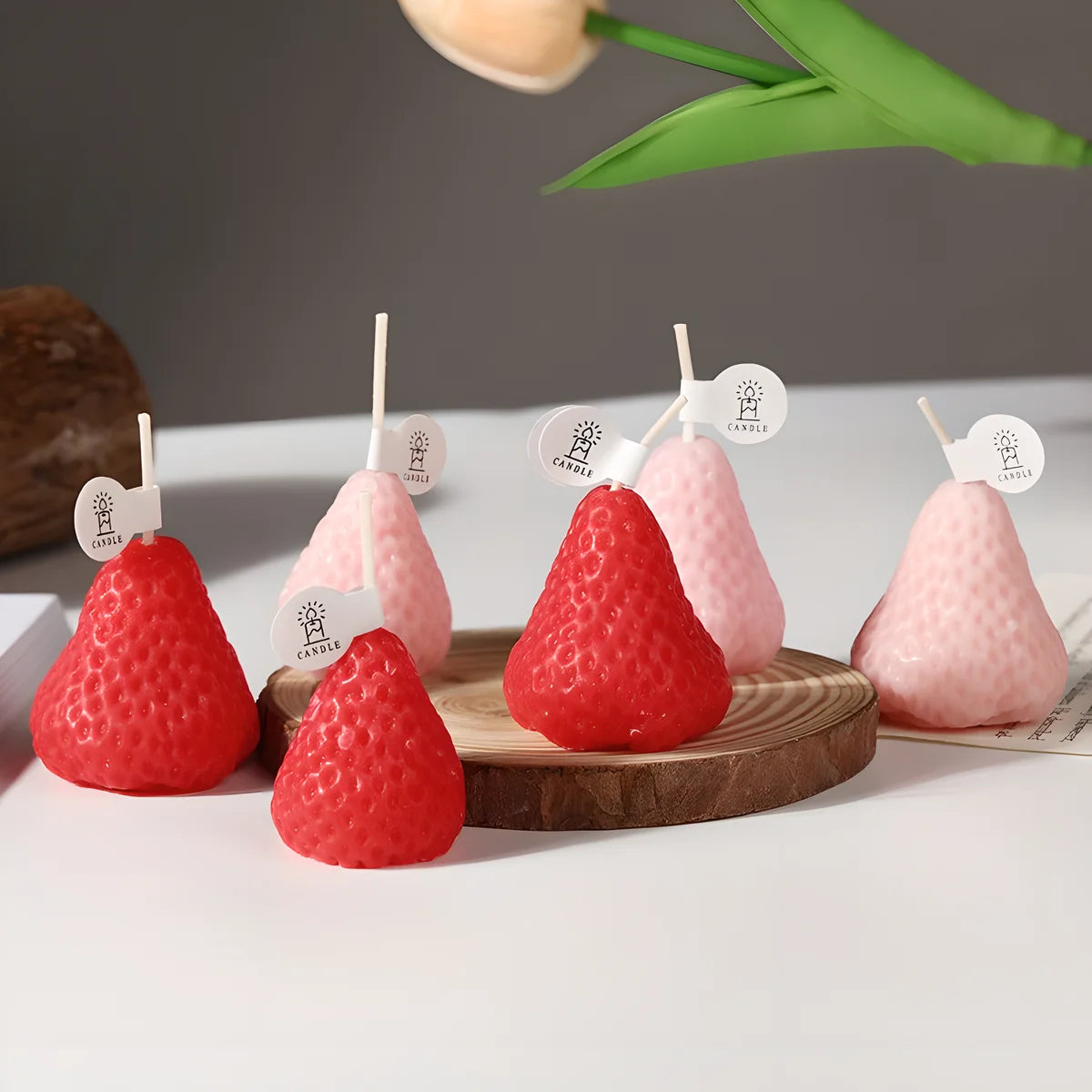 4pcs Strawberry-Shaped Scented Candles - Miniature Fruit Aromatherapy Candles