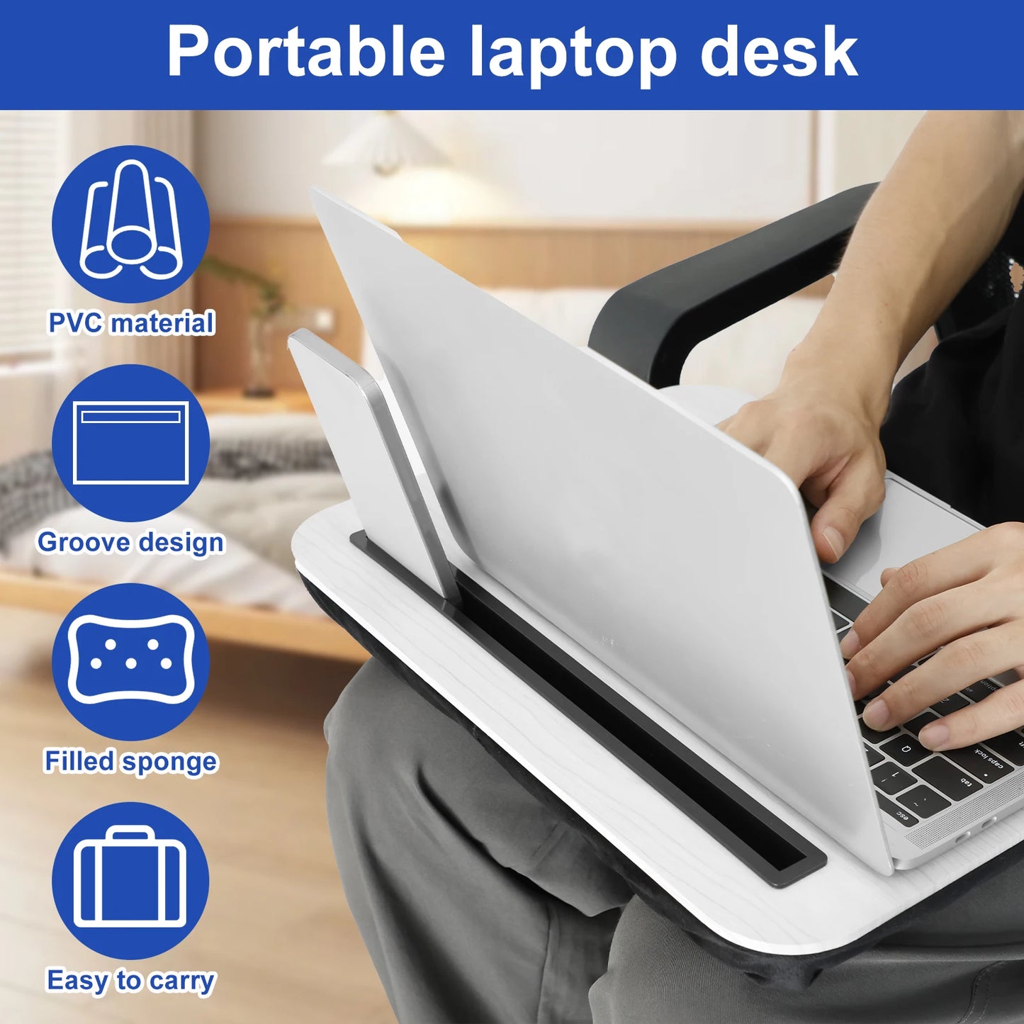 Portable Lap Desk with Tablet Slot - Cushioned Laptop Tray for Bed & Sofa