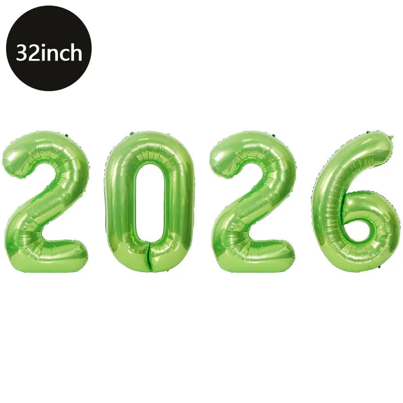 Happy New Year 2026 Number Balloons - Aluminum Foil Balloon Banner Set