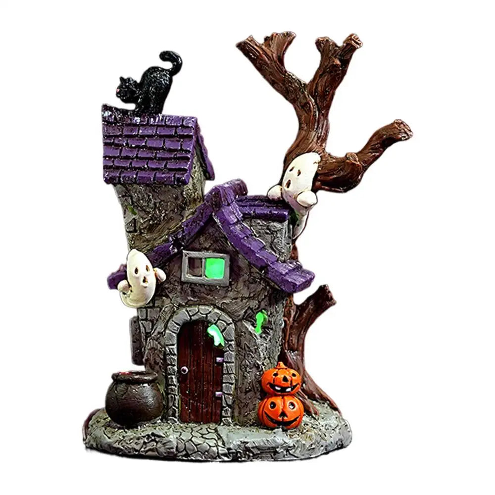 Haunted House Table Decor Glowing Halloween Decorations Resin with Ghost Table Ornament Figurines for Garage Fireplace Bathroom