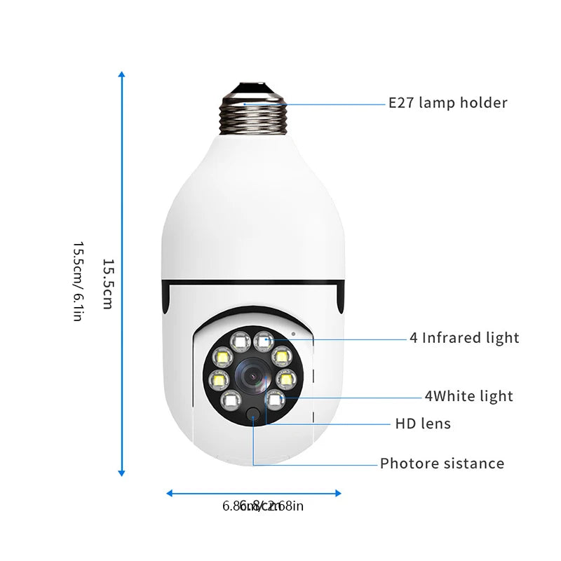 Lamp Bulb Camera 360° Swivelling Ip Camera 1080p Outdoor Waterproof Night Zoom