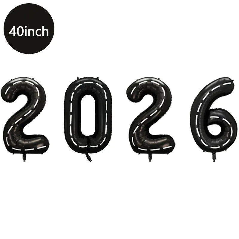 Happy New Year 2026 Number Balloons - Aluminum Foil Balloon Banner Set