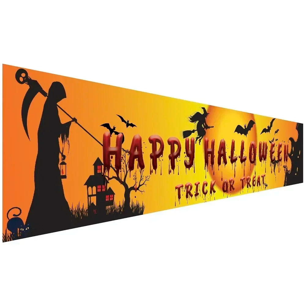 Happy Halloween Banner 250cm Long Hanging Halloween Banner with Pumpkin Terror Bloody Handprint Decor for Yard Indoor Outdoor