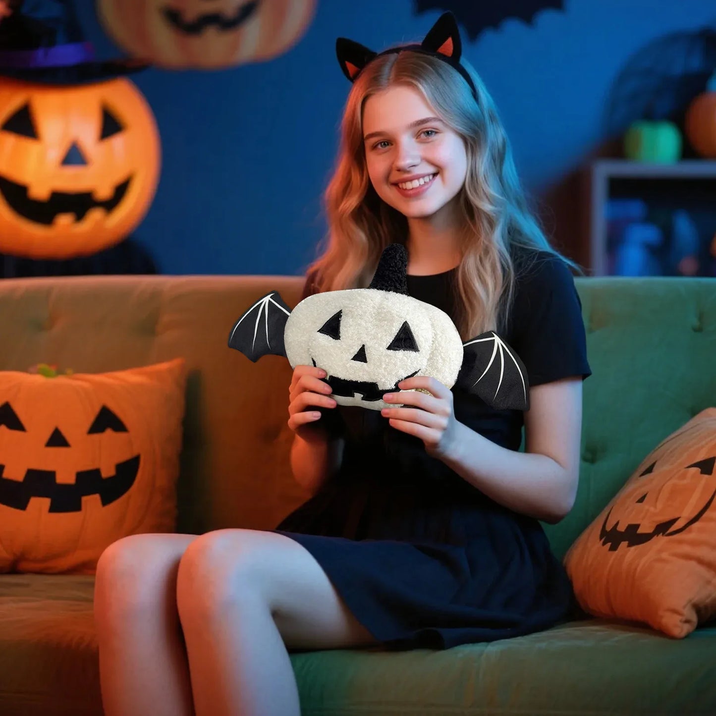 Unique Halloween Pumpkin Shaped Throw Pillow Cushion Plush Soft Pillow For Children Adults Holiday Home Decor Props Ornament