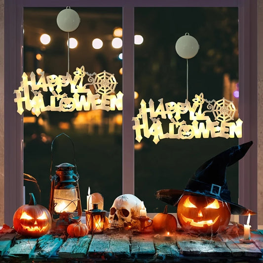 New Halloween "Happy Halloween" LED Light String - Light-Up Letter Sign | Suction Cup Decor for Doors & Windows|Battery-Operated