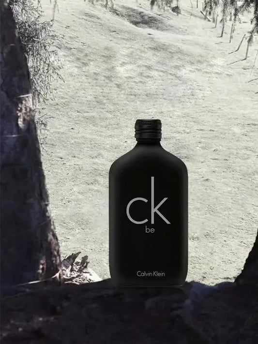 Calvin Klein CK Be Unisex Eau de Toilette - elegant black bottle set against a natural backdrop.