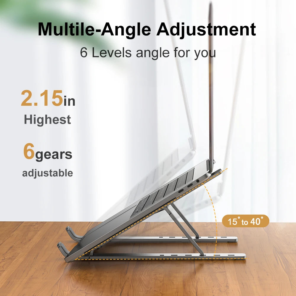 Foldable Aluminum Laptop Stand - Portable Ergonomic Holder for MacBook & PC