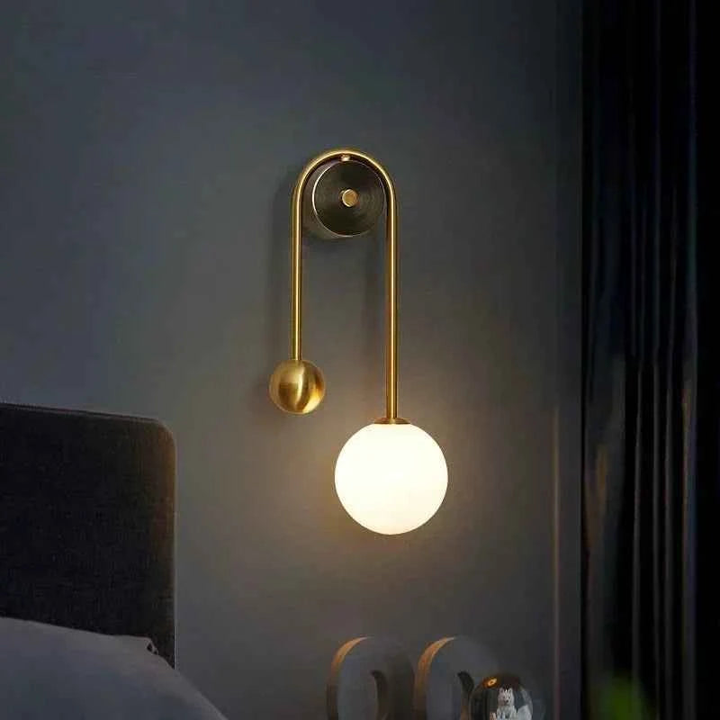 Modern Gold LED Wall Light - Glass Ball Bedside Sconce Lamp