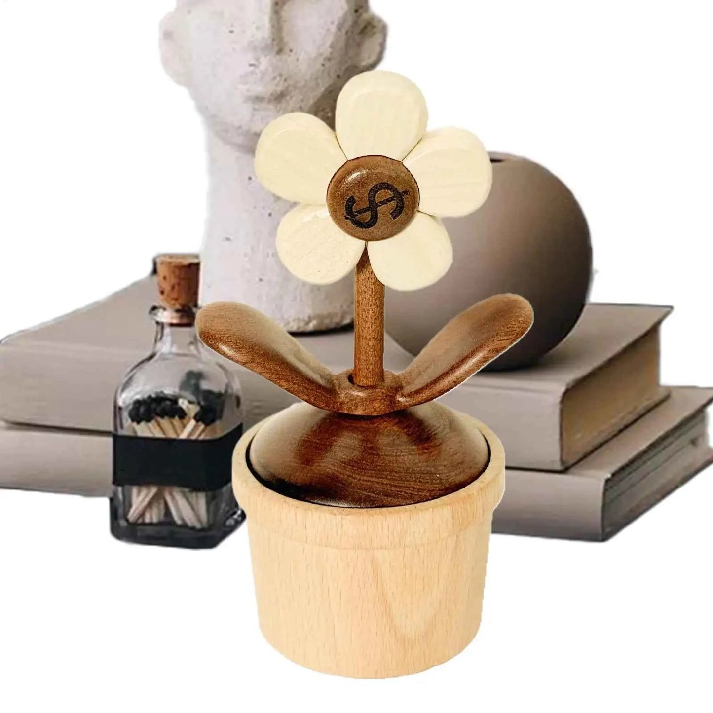 Dashboard Decor For Car Dashboard Mount Rotating Flower Decor Wooden Ornament Cute Floral Art Artificial Tabletop Road Trips