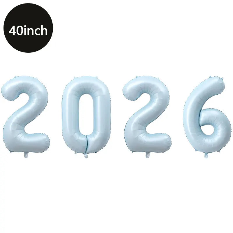 Happy New Year 2026 Number Balloons - Aluminum Foil Balloon Banner Set