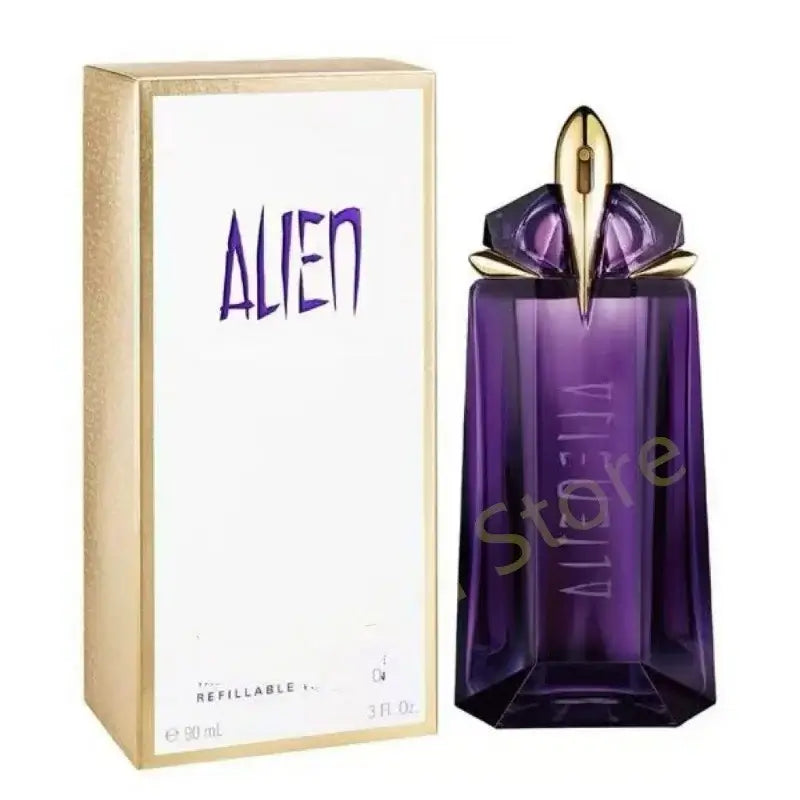 Alien Eau de Parfum 90ml - Luxurious refillable fragrance in purple bottle with elegant design.