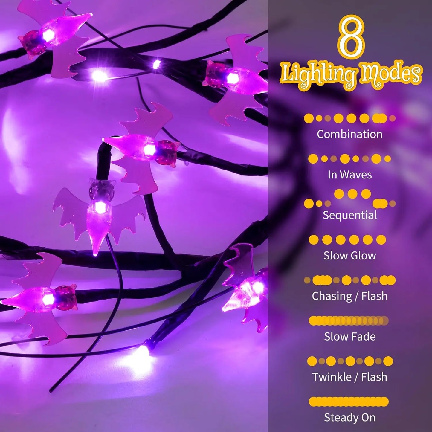 Halloween Lights Bat Pumpkin Led String Light Willow Vine Light Bendable Tree Lamp Halloween Party Home Decor Happy Halloween
