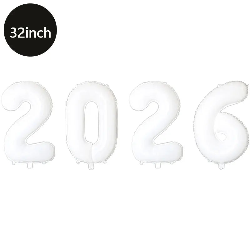 Happy New Year 2026 Number Balloons - Aluminum Foil Balloon Banner Set