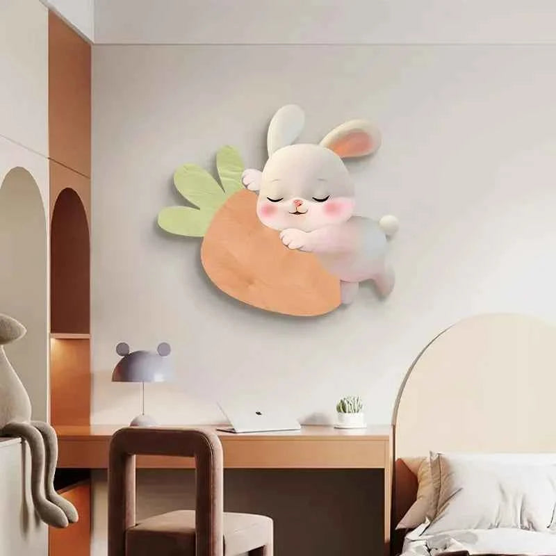 Cartoon Modern Bedroom Decoration Painting Rabbit Main Bedroom Room Headboard Background Wall Hanging Painting Led Light Mural