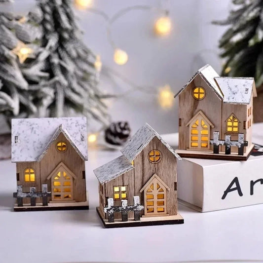 Christmas LED Luminous Wooden House - Merry Christmas Home Decoration & DIY Xmas Tree Ornament Gift