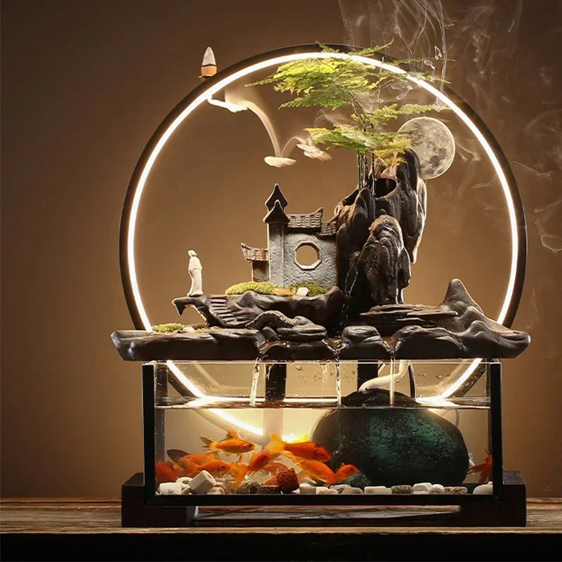 Creative Rockery Ceramic Circulating Water Device Fish Tank Landscape Office Desktop Decoration For Living Room Opening Gift
