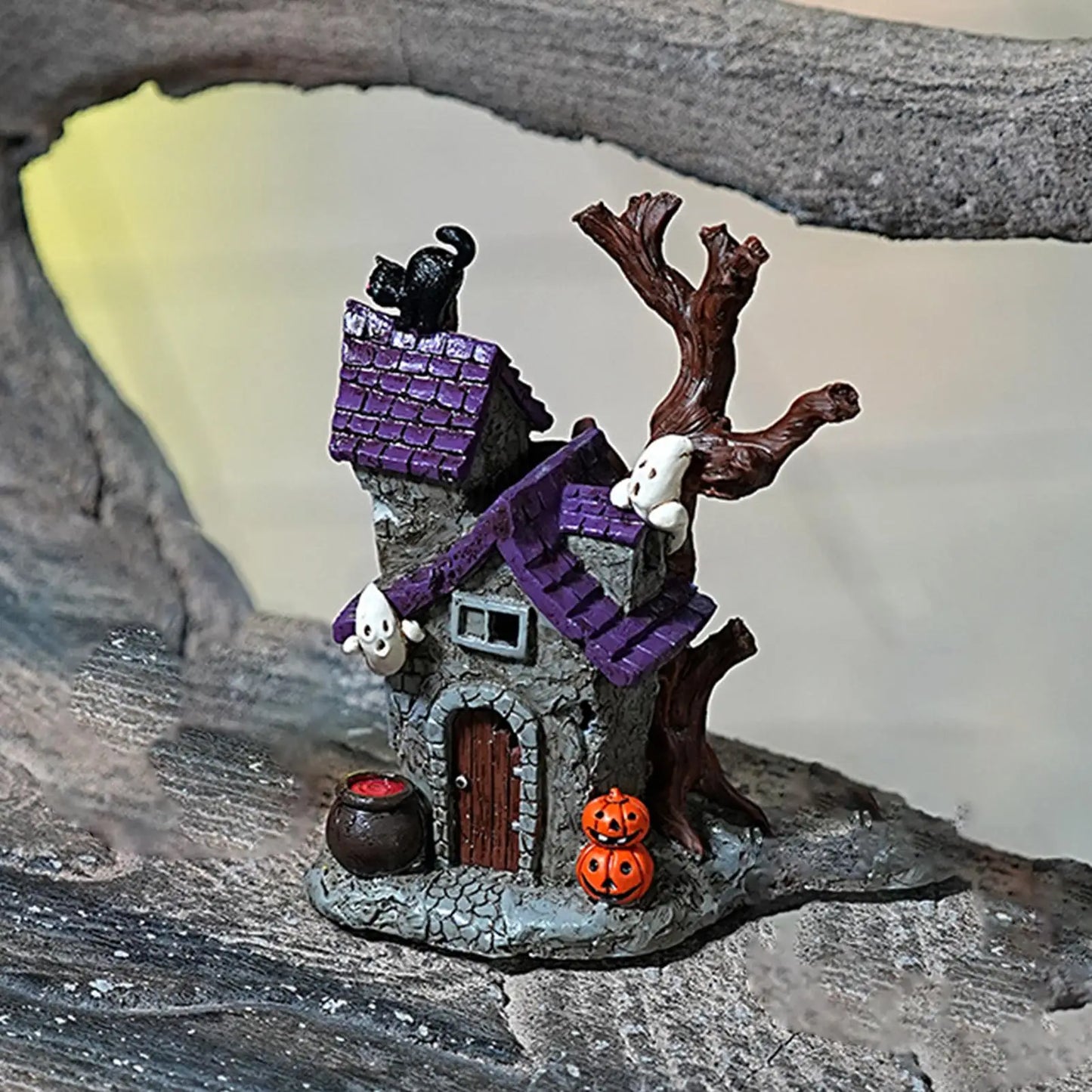 Haunted House Table Decor Glowing Halloween Decorations Resin with Ghost Table Ornament Figurines for Garage Fireplace Bathroom