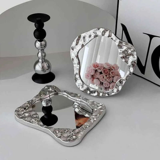 Bathroom Handled Portable Vanity Mirror for Women - Small Dorm Espejo Maquillaje with Light & Home Decoration Accessories