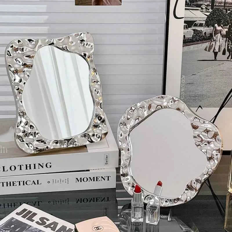 Bathroom Handled Portable Vanity Mirror for Women - Small Dorm Espejo Maquillaje with Light & Home Decoration Accessories