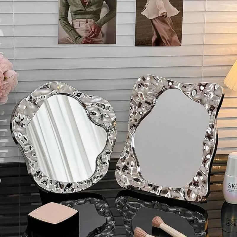 Bathroom Handled Portable Vanity Mirror for Women - Small Dorm Espejo Maquillaje with Light & Home Decoration Accessories