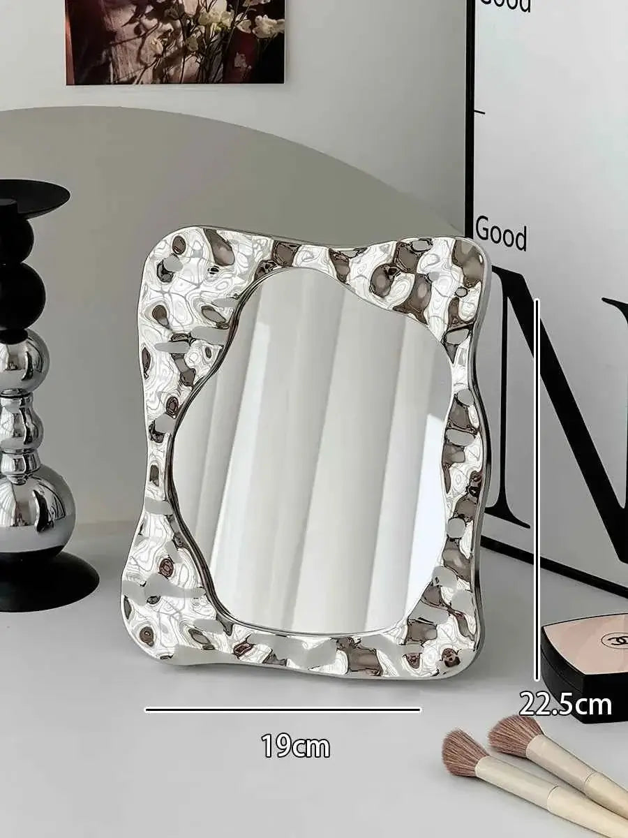 Bathroom Handled Portable Vanity Mirror for Women - Small Dorm Espejo Maquillaje with Light & Home Decoration Accessories