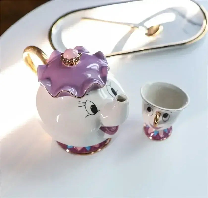 Beauty And The Beast Teapot Cute Cartoon Coffee Pots Mug Mrs Potts Chip Cup Tea Pots Tea Cup Set Home Decor Ornament Gift