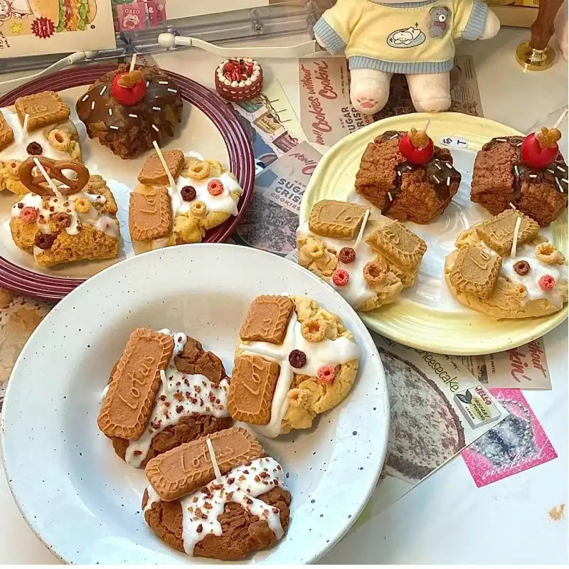 Biscoff cookies with chocolate drizzle and white icing.