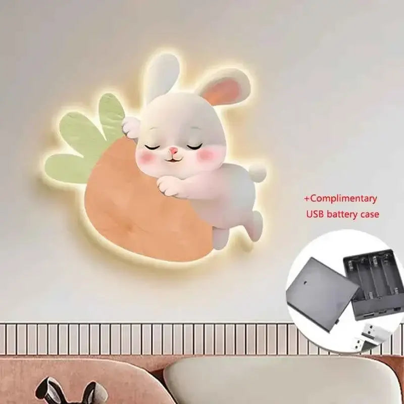 Cartoon Rabbit LED Wall Painting - Modern Bedroom Headboard Decoration with Light