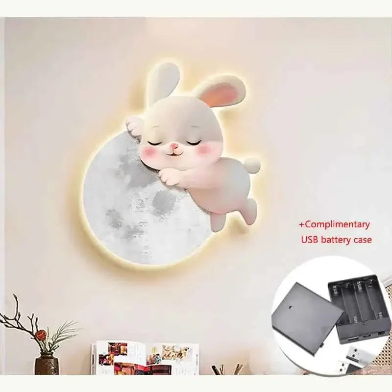 Cartoon Rabbit LED Wall Painting - Modern Bedroom Headboard Decoration with Light