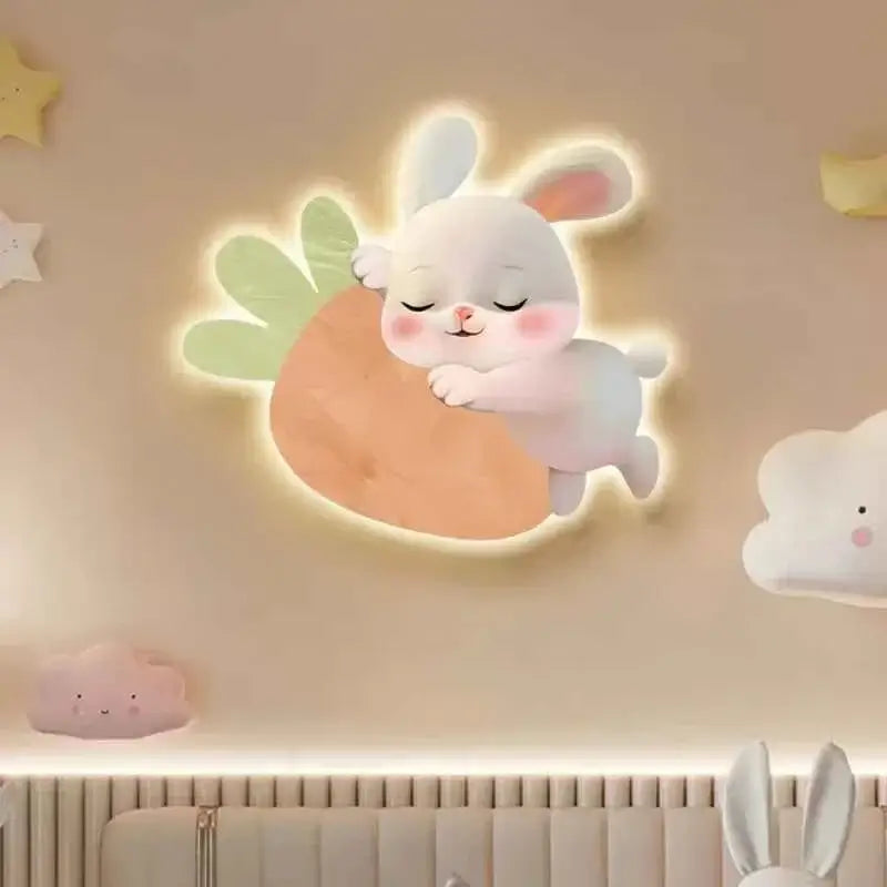 Cartoon Rabbit LED Wall Painting - Modern Bedroom Headboard Decoration with Light