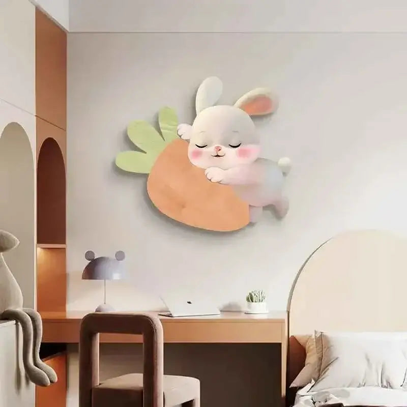 Cartoon Rabbit LED Wall Painting - Modern Bedroom Headboard Decoration with Light