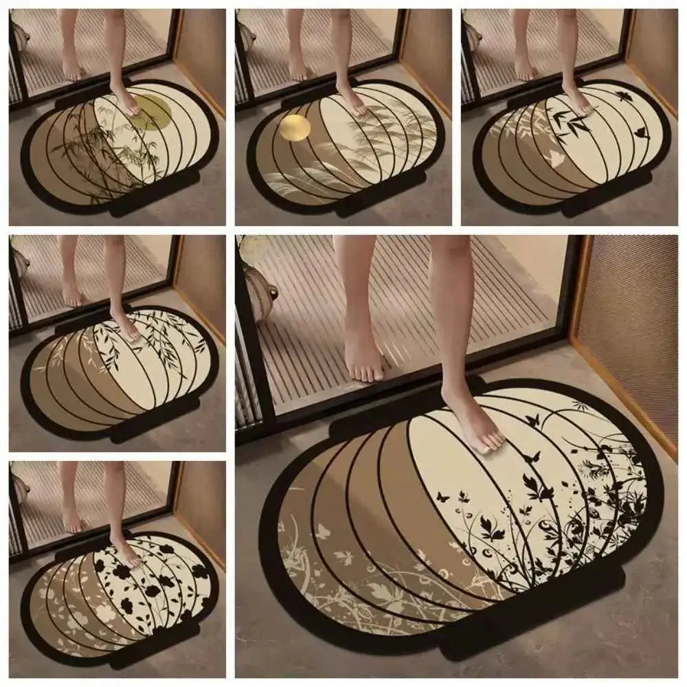 Chinese Style Bathroom Door Mat - Non-Slip Quick Dry Polyester Floor Mat 40×60cm